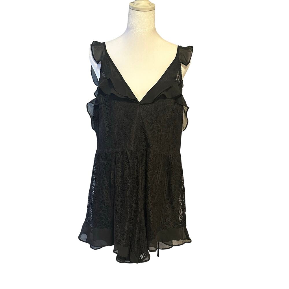 Lush black lace mini babydoll romper
